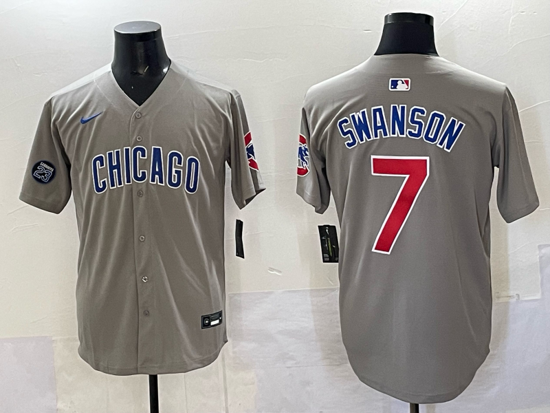Men Chicago Cubs #7 Swanson grey Nike MLB 2025 jersey 003